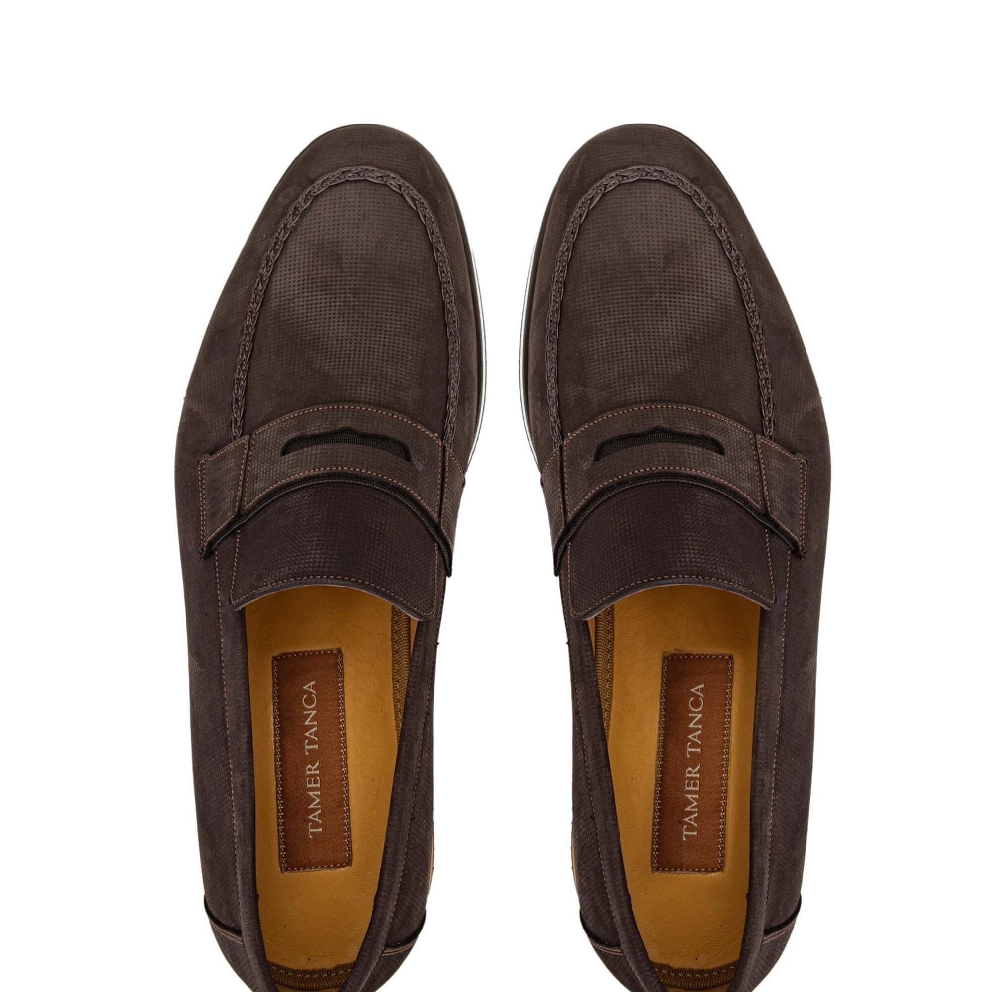 Tamer Tanca Erkek Hakiki Deri Kahverengi Nubuk Loafer Ayakkabı