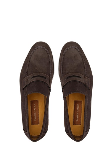  Tamer Tanca Erkek Hakiki Deri Kahverengi Nubuk Loafer Ayakkabı