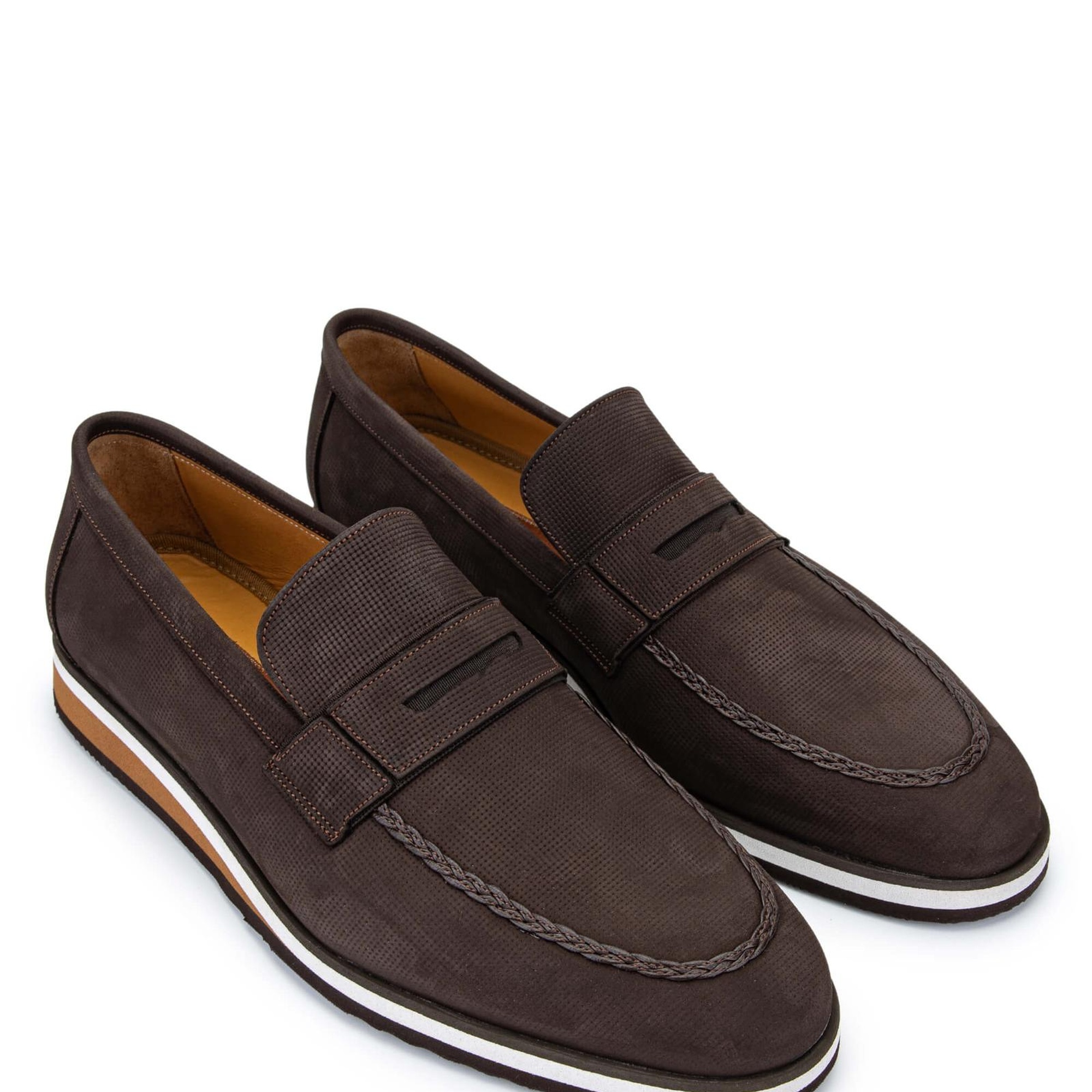 Tamer Tanca Erkek Hakiki Deri Kahverengi Nubuk Loafer Ayakkabı