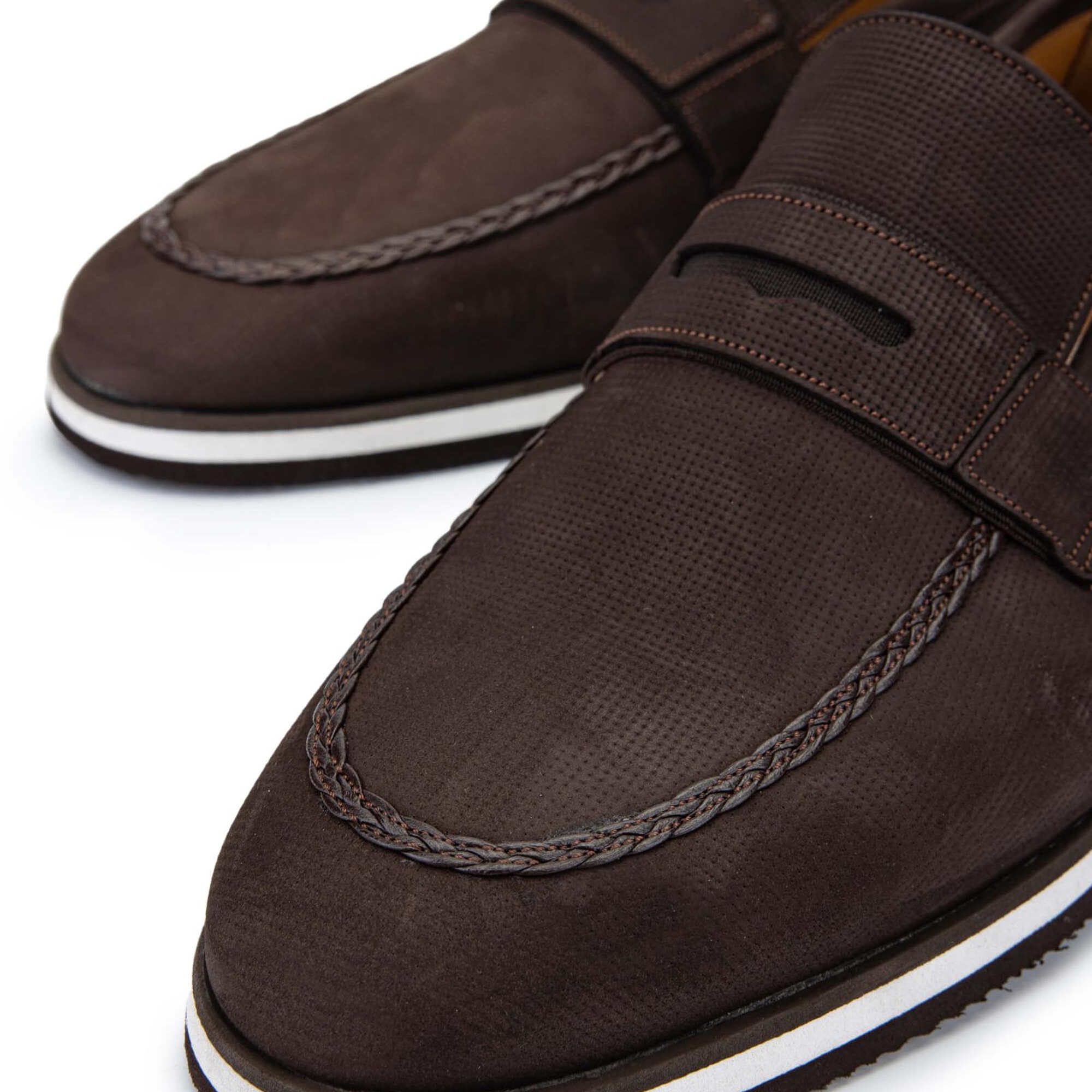 Tamer Tanca Erkek Hakiki Deri Kahverengi Nubuk Loafer Ayakkabı