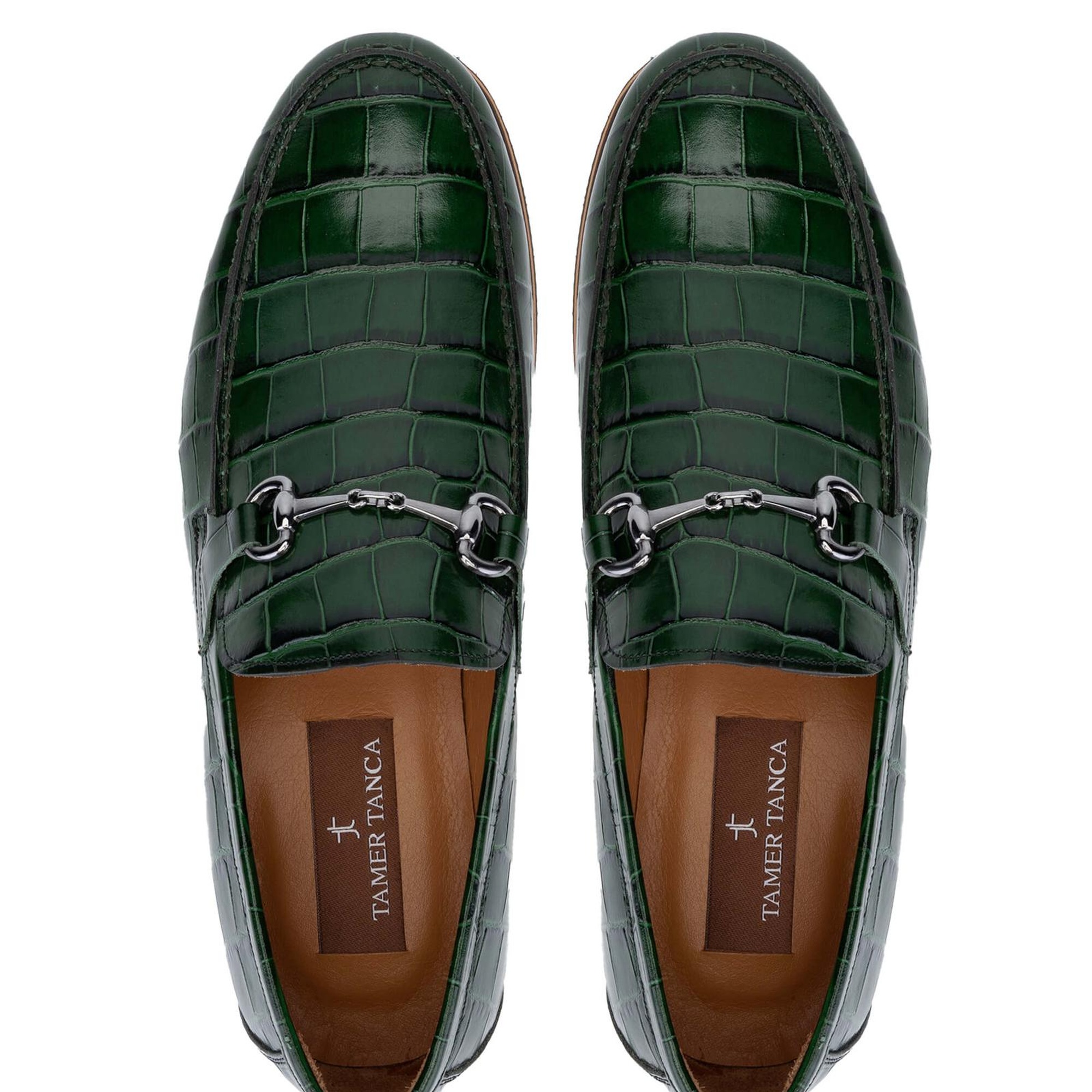 Tamer Tanca Erkek Hakiki Deri Yeşil Kroko Loafer Ayakkabı