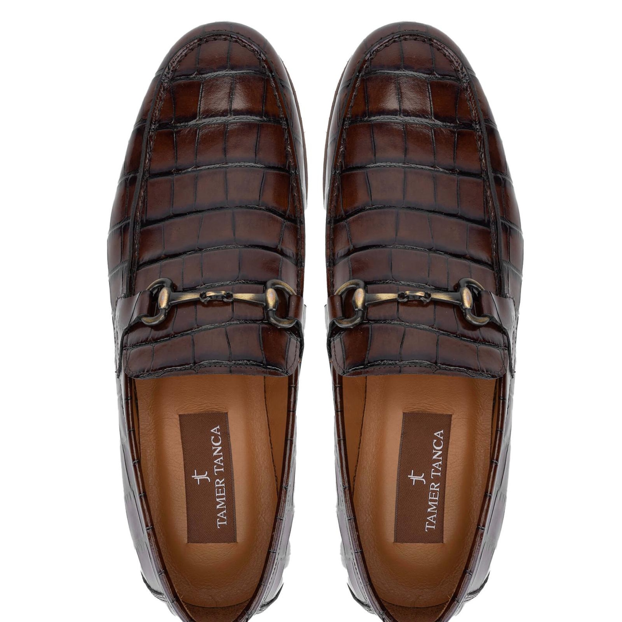 Tamer Tanca Erkek Hakiki Deri Kahverengi Kroko Loafer Ayakkabı