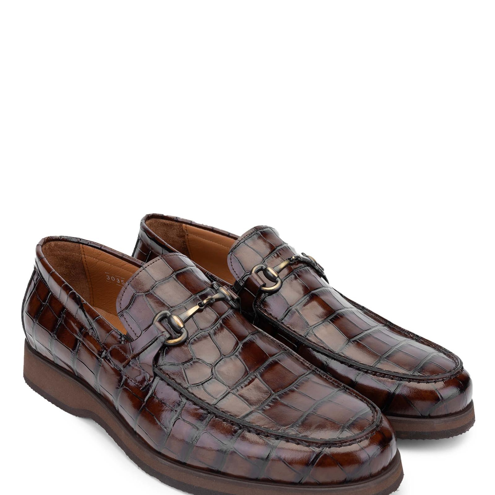 Tamer Tanca Erkek Hakiki Deri Kahverengi Kroko Loafer Ayakkabı