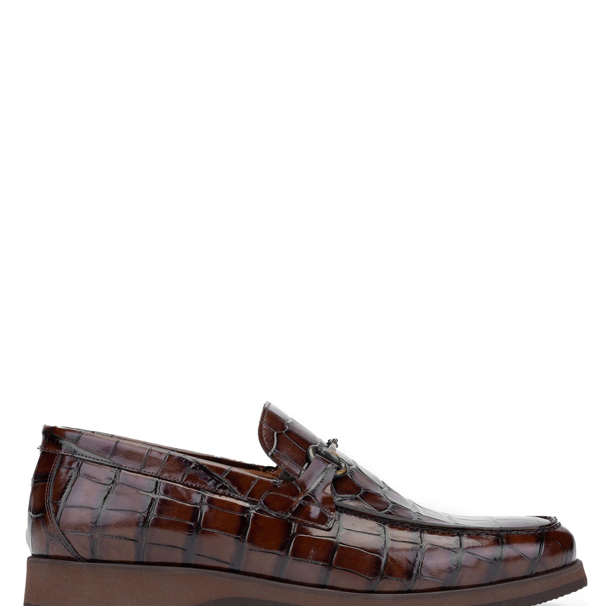 Tamer Tanca Erkek Hakiki Deri Kahverengi Kroko Loafer Ayakkabı