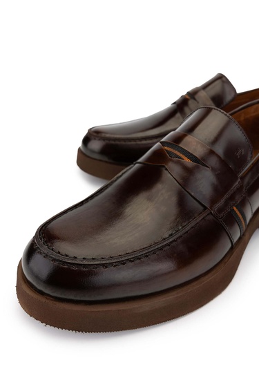 Tamer Tanca Erkek Hakiki Deri Taba Loafer Ayakkabı