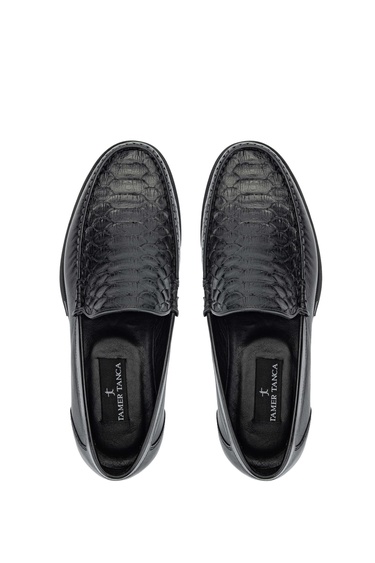  Tamer Tanca Erkek Hakiki Deri Siyah Yılan Loafer Ayakkabı