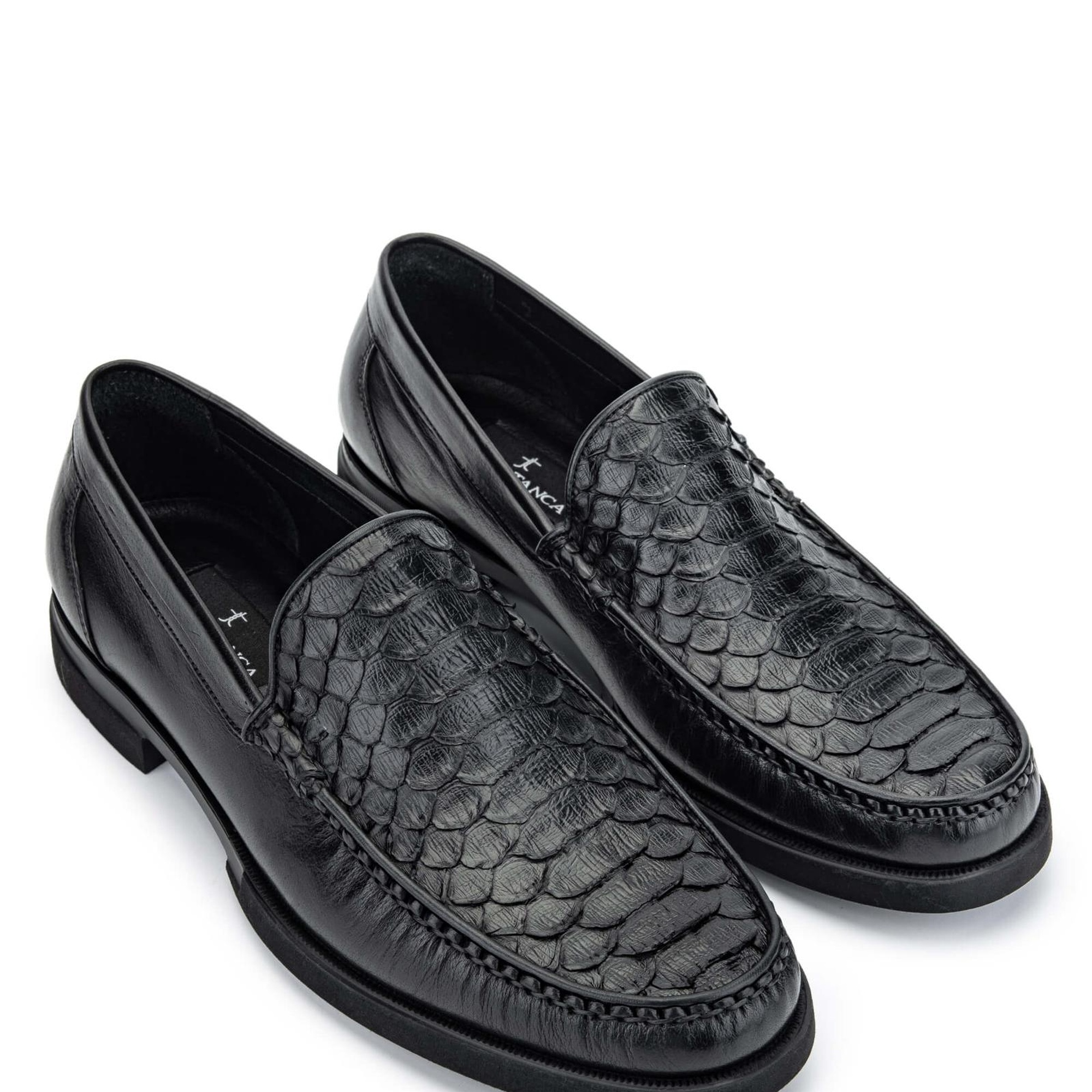 Tamer Tanca Erkek Hakiki Deri Siyah Yılan Loafer Ayakkabı