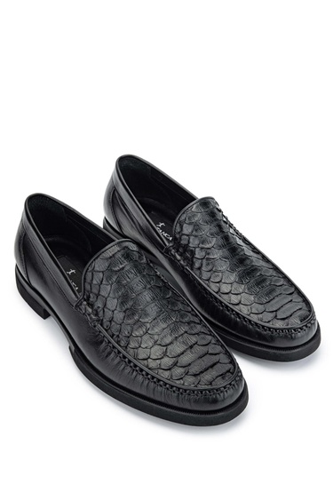 Tamer Tanca Erkek Hakiki Deri Siyah Yılan Loafer Ayakkabı