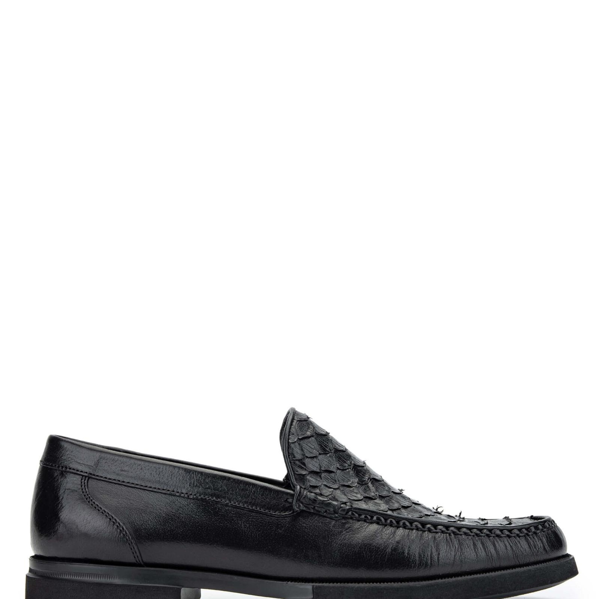 Tamer Tanca Erkek Hakiki Deri Siyah Yılan Loafer Ayakkabı