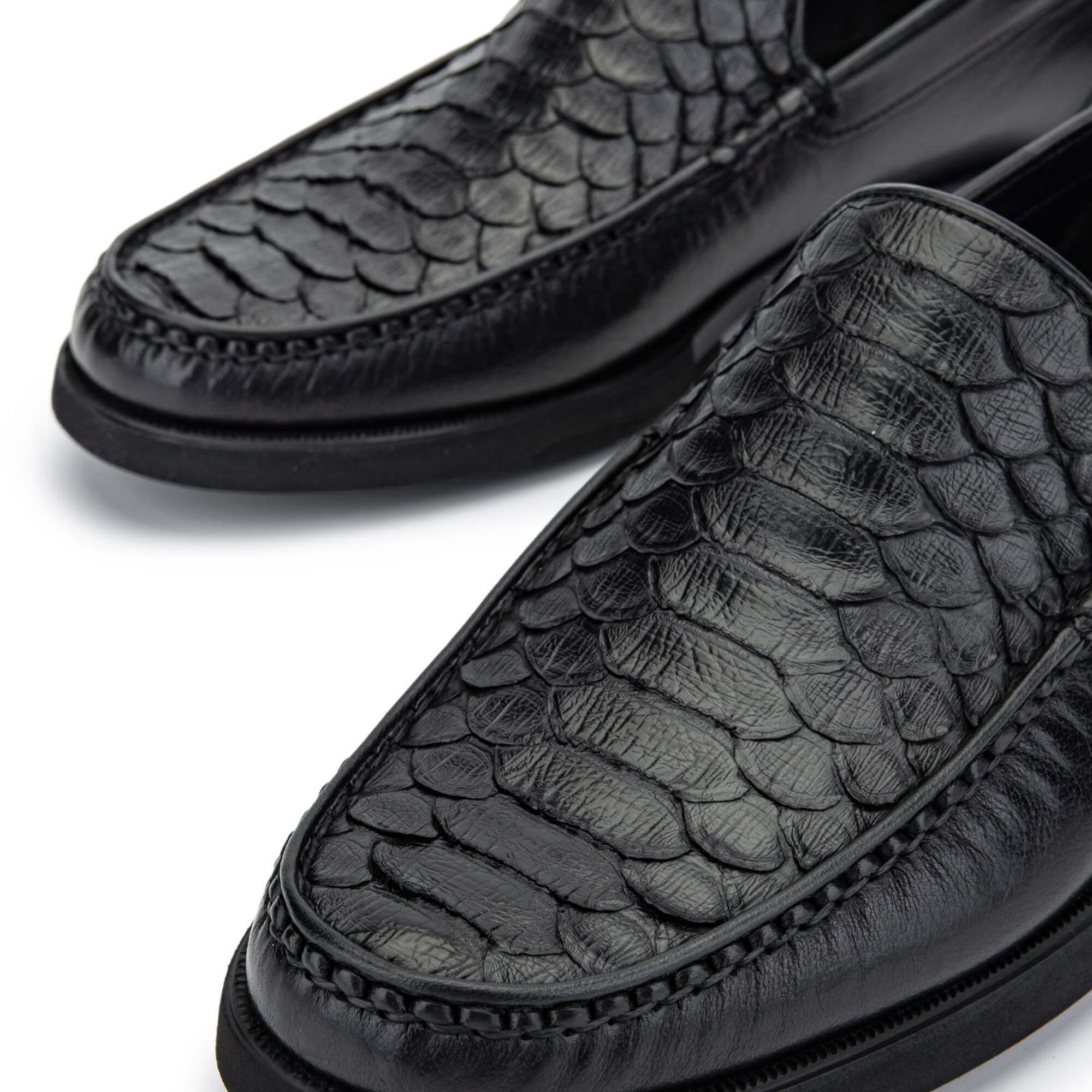 Tamer Tanca Erkek Hakiki Deri Siyah Yılan Loafer Ayakkabı