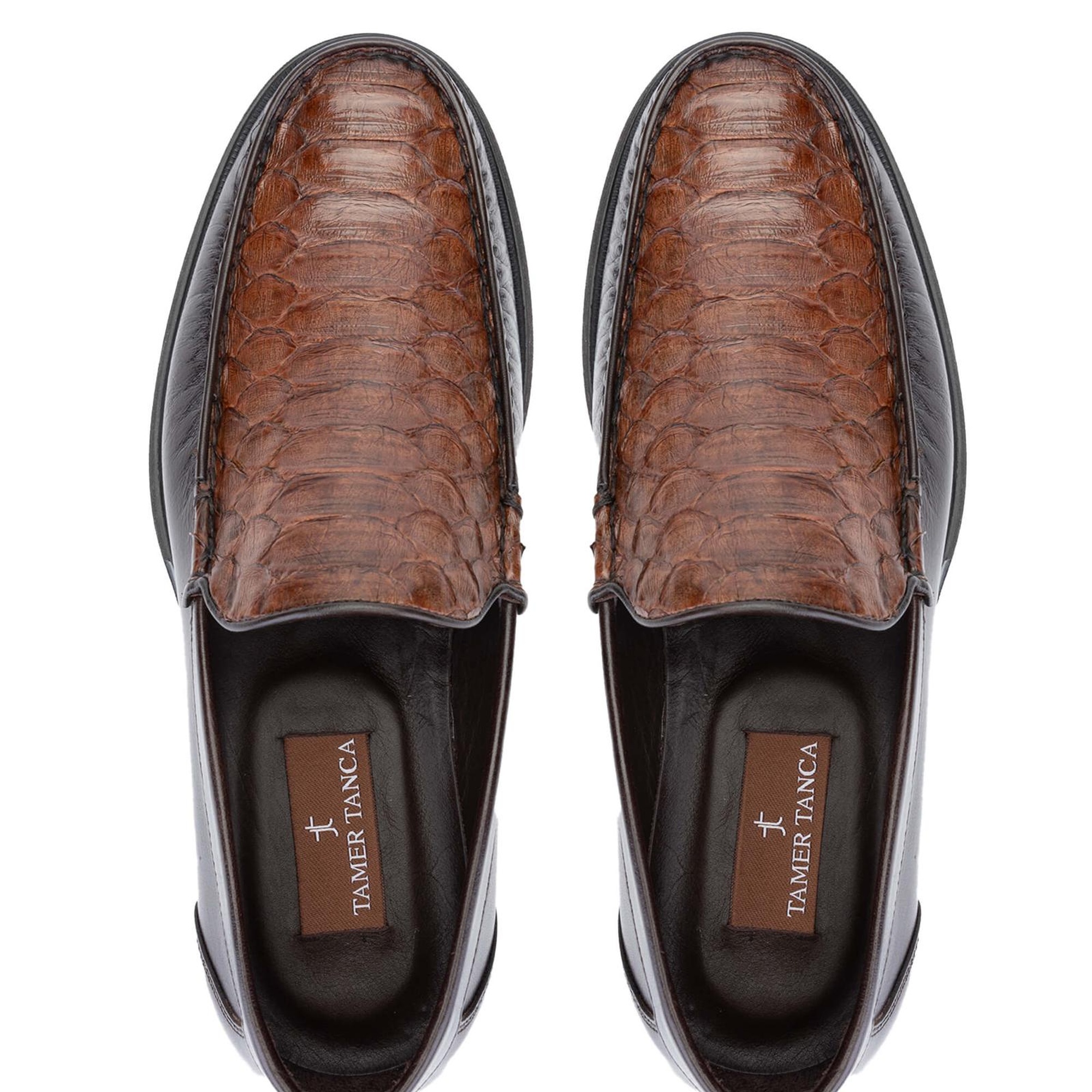 Tamer Tanca Erkek Hakiki Deri Taba Yılan Loafer Ayakkabı