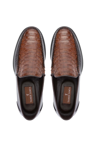  Tamer Tanca Erkek Hakiki Deri Taba Yılan Loafer Ayakkabı