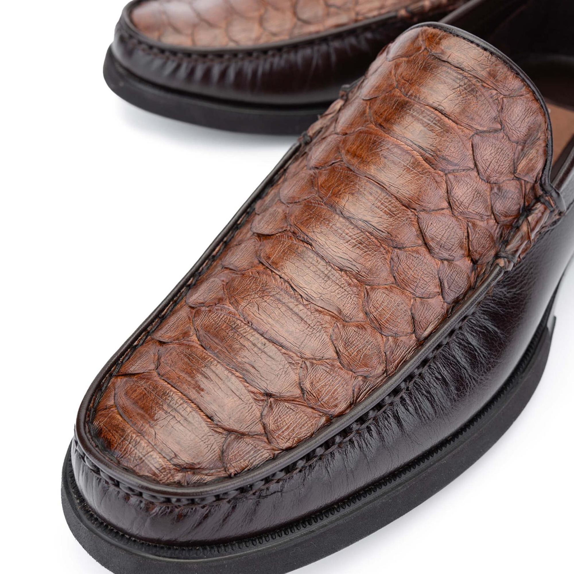 Tamer Tanca Erkek Hakiki Deri Taba Yılan Loafer Ayakkabı