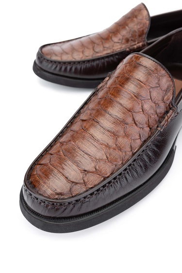  Tamer Tanca Erkek Hakiki Deri Taba Yılan Loafer Ayakkabı