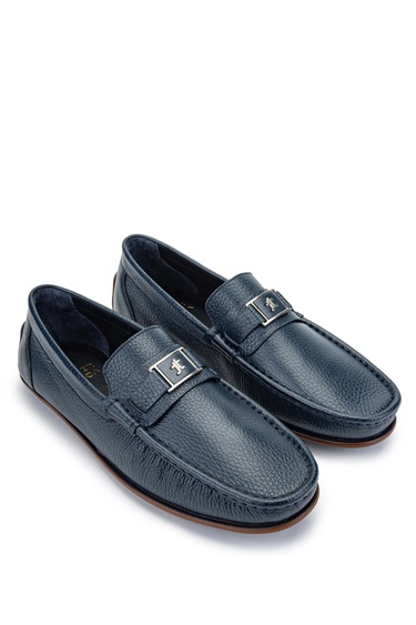  Tamer Tanca Erkek Hakiki Deri Lacivert Loafer Ayakkabı