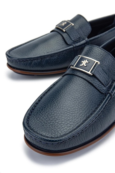  Tamer Tanca Erkek Hakiki Deri Lacivert Loafer Ayakkabı