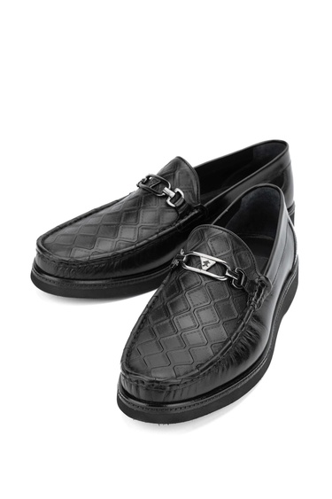  Tamer Tanca Erkek Hakiki Deri Siyah Loafer Ayakkabı