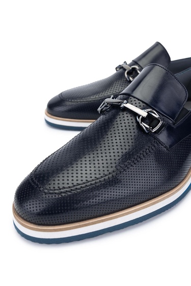  Tamer Tanca Erkek Hakiki Deri Lacivert Loafer Ayakkabı