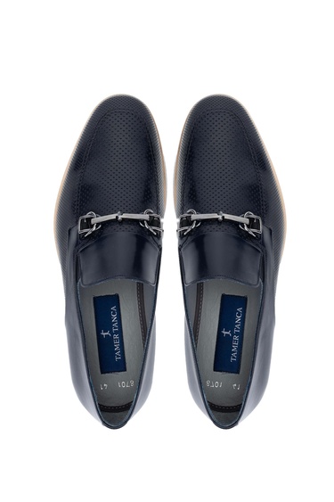  Tamer Tanca Erkek Hakiki Deri Lacivert Loafer Ayakkabı