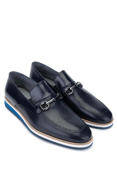  Tamer Tanca Erkek Hakiki Deri Lacivert Loafer Ayakkabı