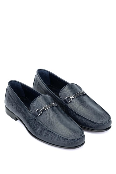  Tamer Tanca Erkek Hakiki Deri Lacivert Loafer Ayakkabı