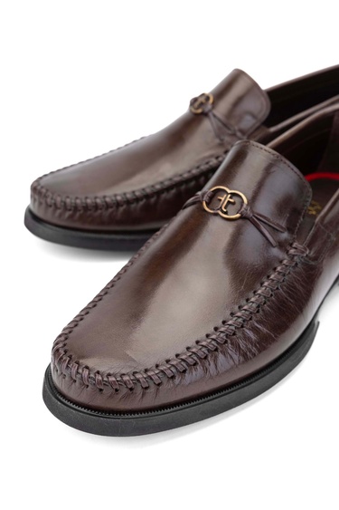  Tamer Tanca Erkek Hakiki Deri Kahverengi Loafer Ayakkabı