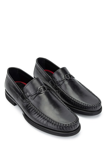  Tamer Tanca Erkek Hakiki Deri Siyah Loafer Ayakkabı