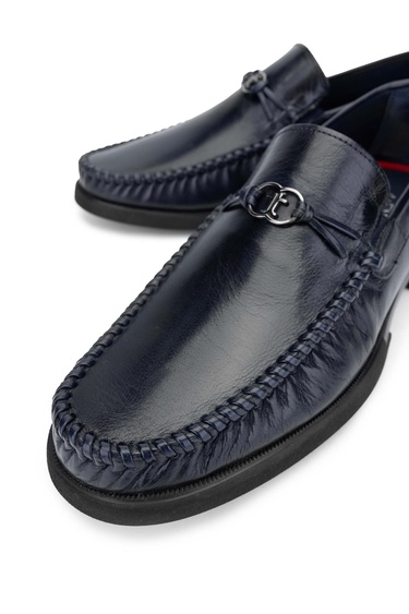  Tamer Tanca Erkek Hakiki Deri Lacivert Loafer Ayakkabı