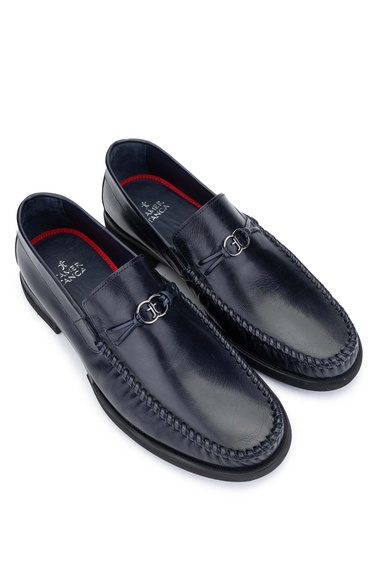  Tamer Tanca Erkek Hakiki Deri Lacivert Loafer Ayakkabı