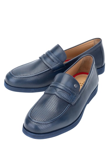  Tamer Tanca Erkek Hakiki Deri Lacivert Loafer Ayakkabı