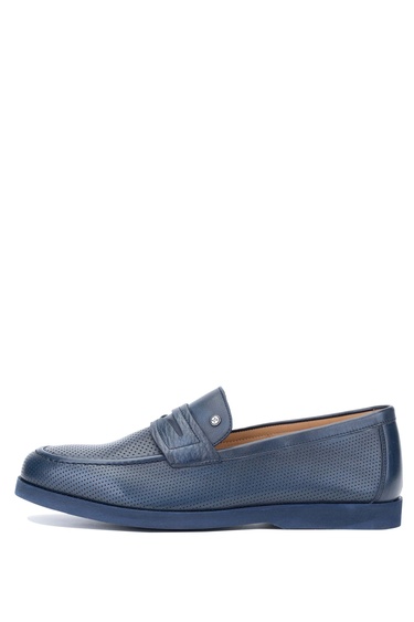  Tamer Tanca Erkek Hakiki Deri Lacivert Loafer Ayakkabı