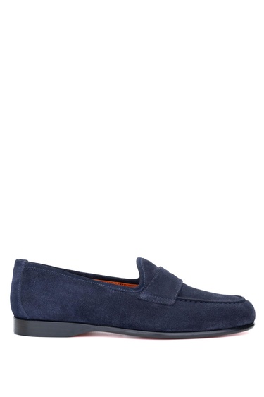  Tamer Tanca Erkek Hakiki Deri Lacivert Süet Loafer Ayakkabı