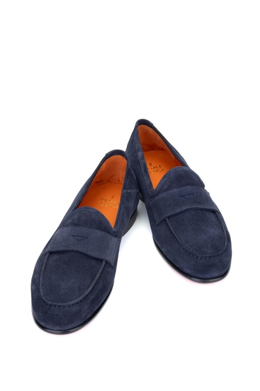  Tamer Tanca Erkek Hakiki Deri Lacivert Süet Loafer Ayakkabı