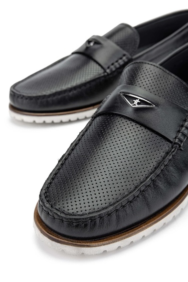  Tamer Tanca Erkek Hakiki Deri Siyah Loafer Ayakkabı