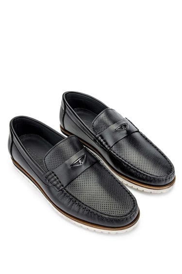  Tamer Tanca Erkek Hakiki Deri Siyah Loafer Ayakkabı