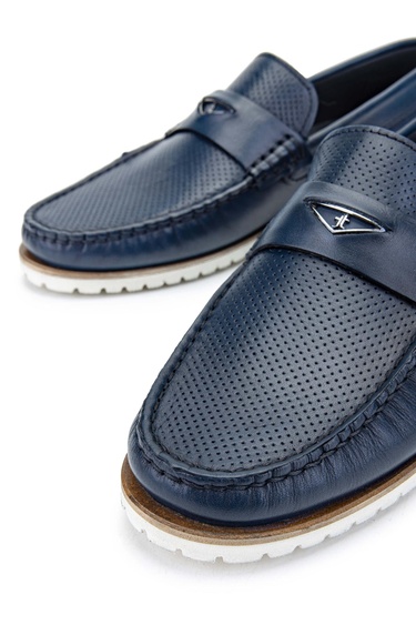  Tamer Tanca Erkek Hakiki Deri Lacivert Loafer Ayakkabı
