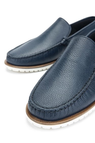  Tamer Tanca Erkek Hakiki Deri Lacivert Loafer Ayakkabı