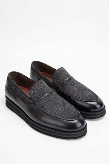  Tamer Tanca Erkek Hakiki Deri/Tekstil Gri Loafer Ayakkabı