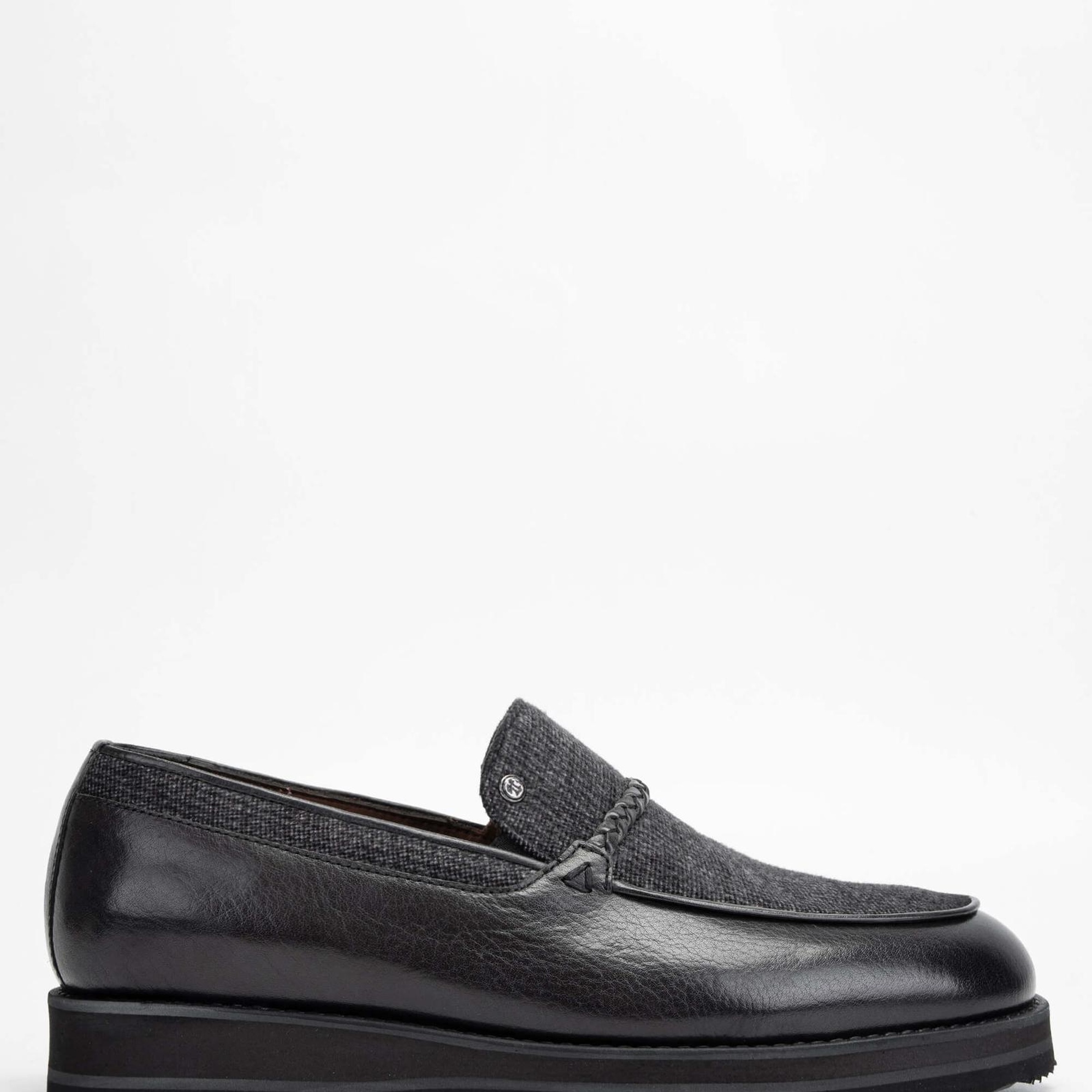 Tamer Tanca Erkek Hakiki Deri/Tekstil Gri Loafer Ayakkabı