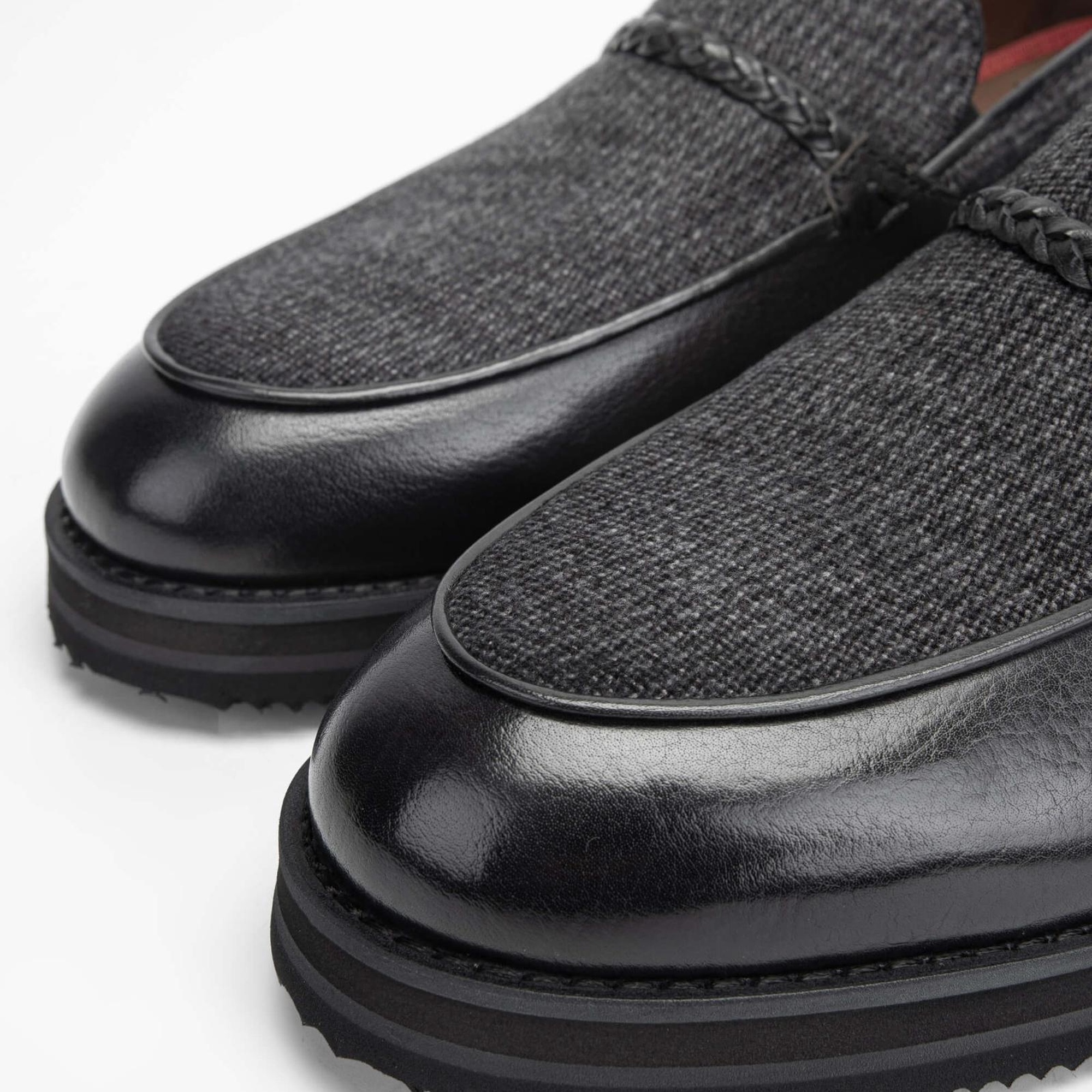 Tamer Tanca Erkek Hakiki Deri/Tekstil Gri Loafer Ayakkabı