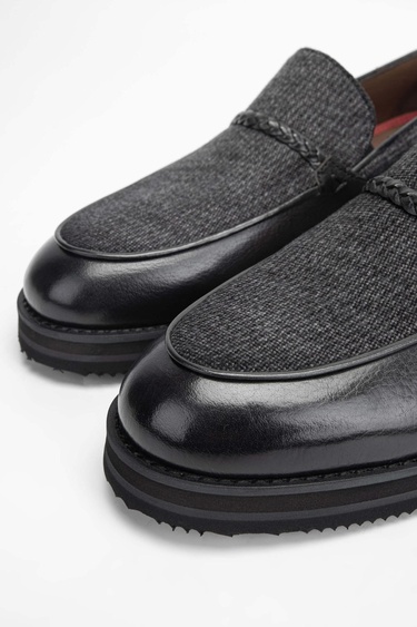  Tamer Tanca Erkek Hakiki Deri/Tekstil Gri Loafer Ayakkabı
