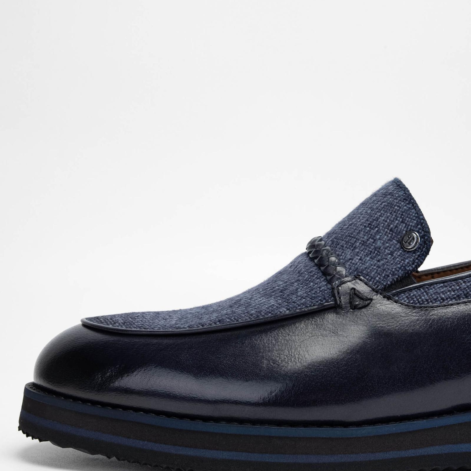 Tamer Tanca Erkek Hakiki Deri/Tekstil Lacivert Loafer Ayakkabı