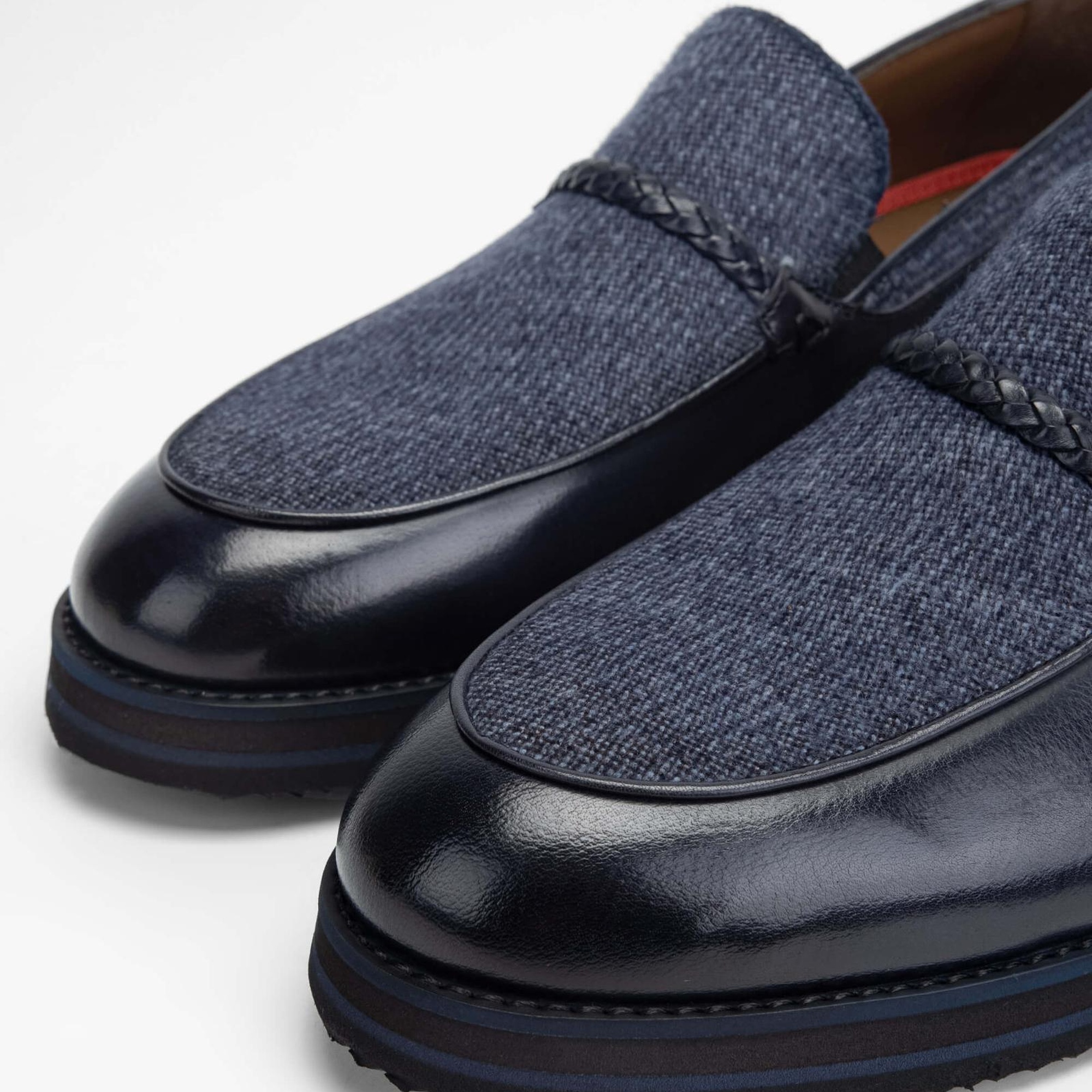 Tamer Tanca Erkek Hakiki Deri/Tekstil Lacivert Loafer Ayakkabı