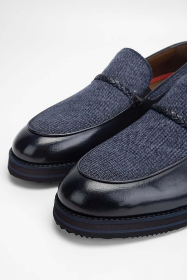  Tamer Tanca Erkek Hakiki Deri/Tekstil Lacivert Loafer Ayakkabı
