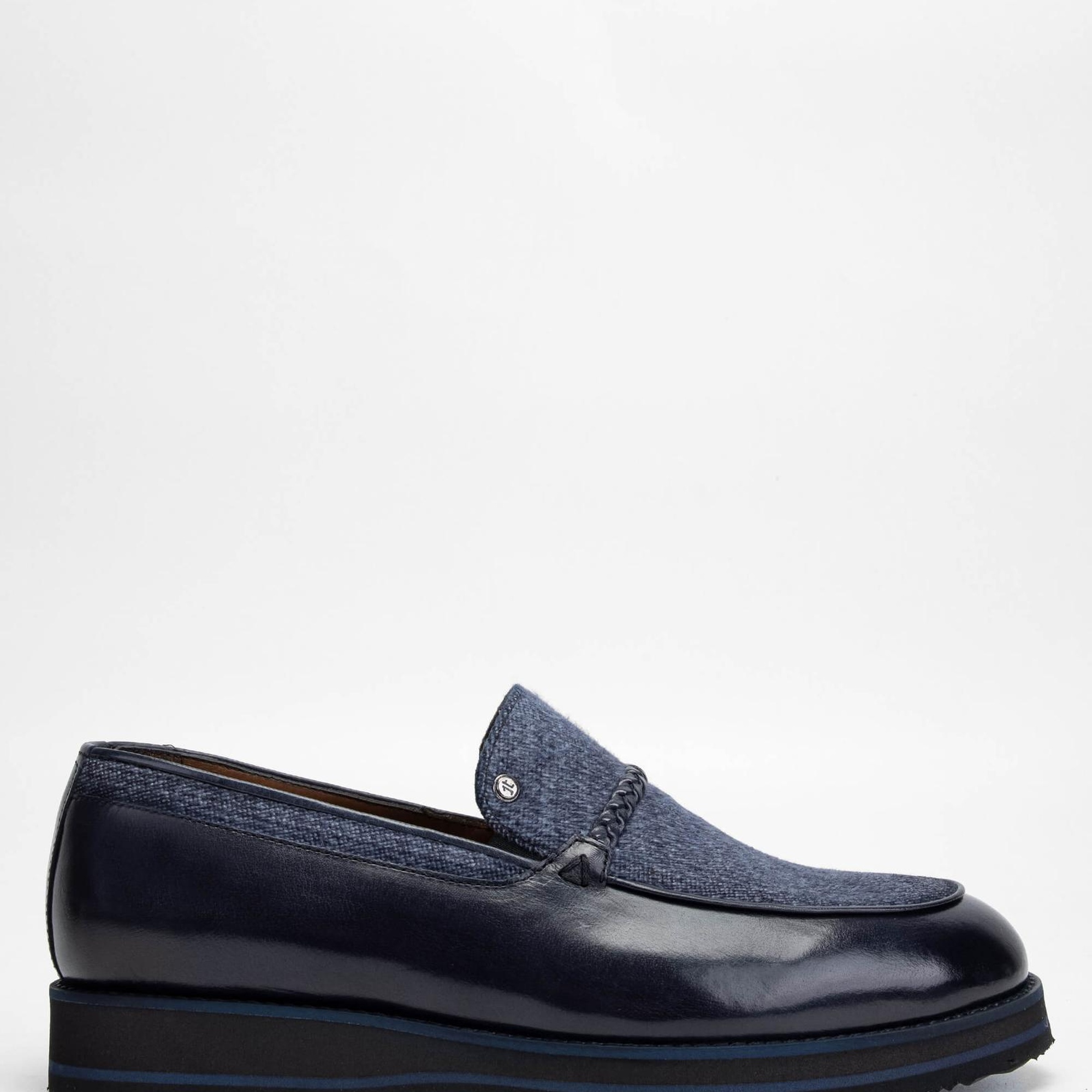 Tamer Tanca Erkek Hakiki Deri/Tekstil Lacivert Loafer Ayakkabı