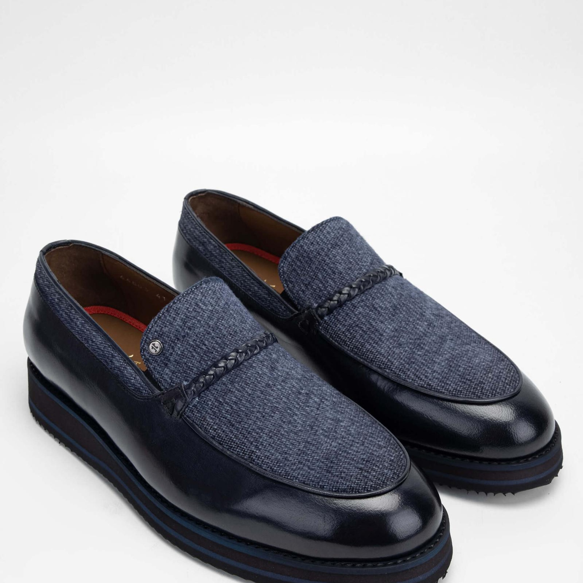Tamer Tanca Erkek Hakiki Deri/Tekstil Lacivert Loafer Ayakkabı