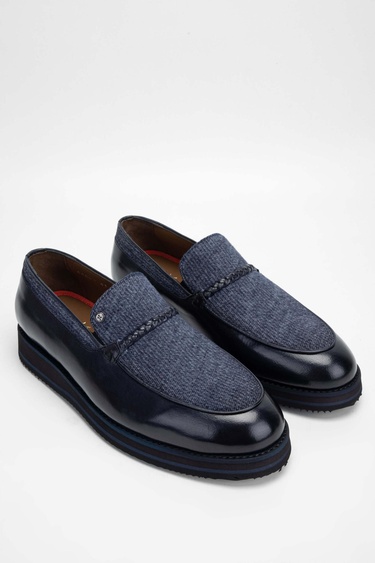  Tamer Tanca Erkek Hakiki Deri/Tekstil Lacivert Loafer Ayakkabı