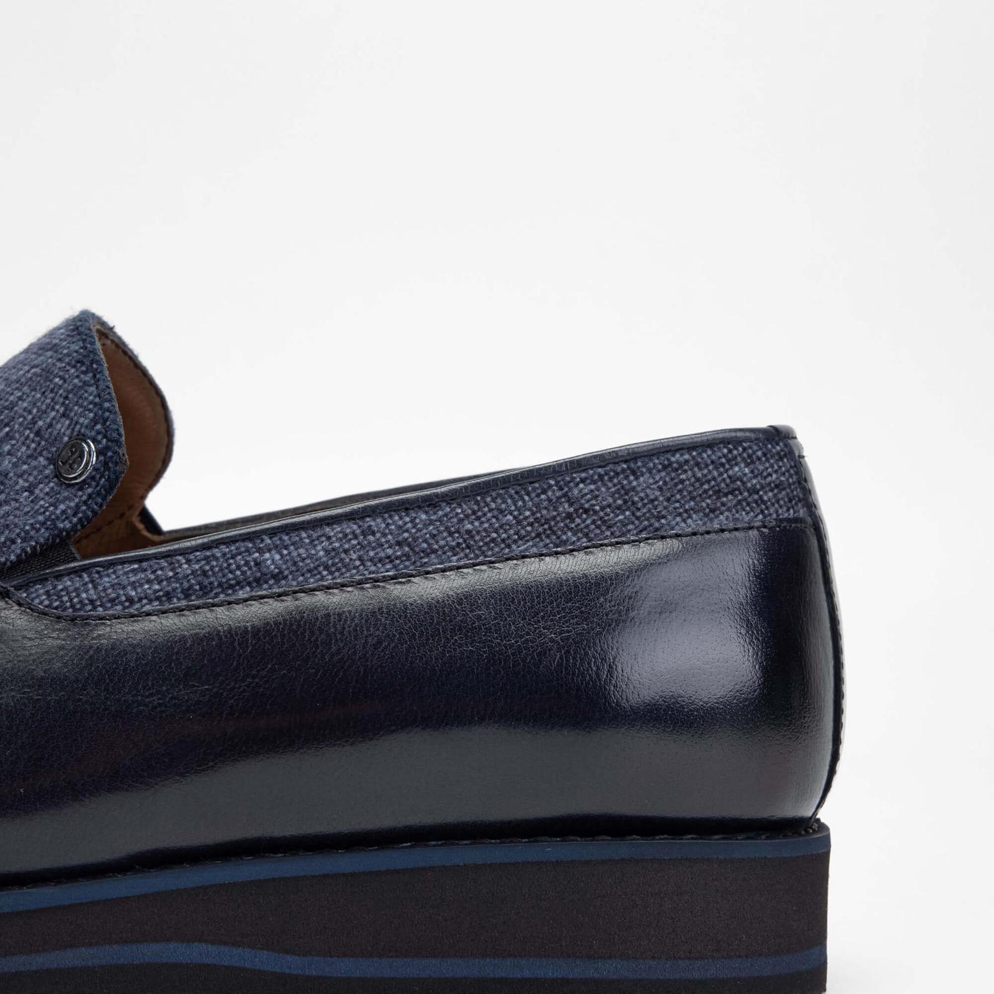 Tamer Tanca Erkek Hakiki Deri/Tekstil Lacivert Loafer Ayakkabı