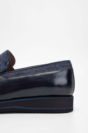  Tamer Tanca Erkek Hakiki Deri/Tekstil Lacivert Loafer Ayakkabı
