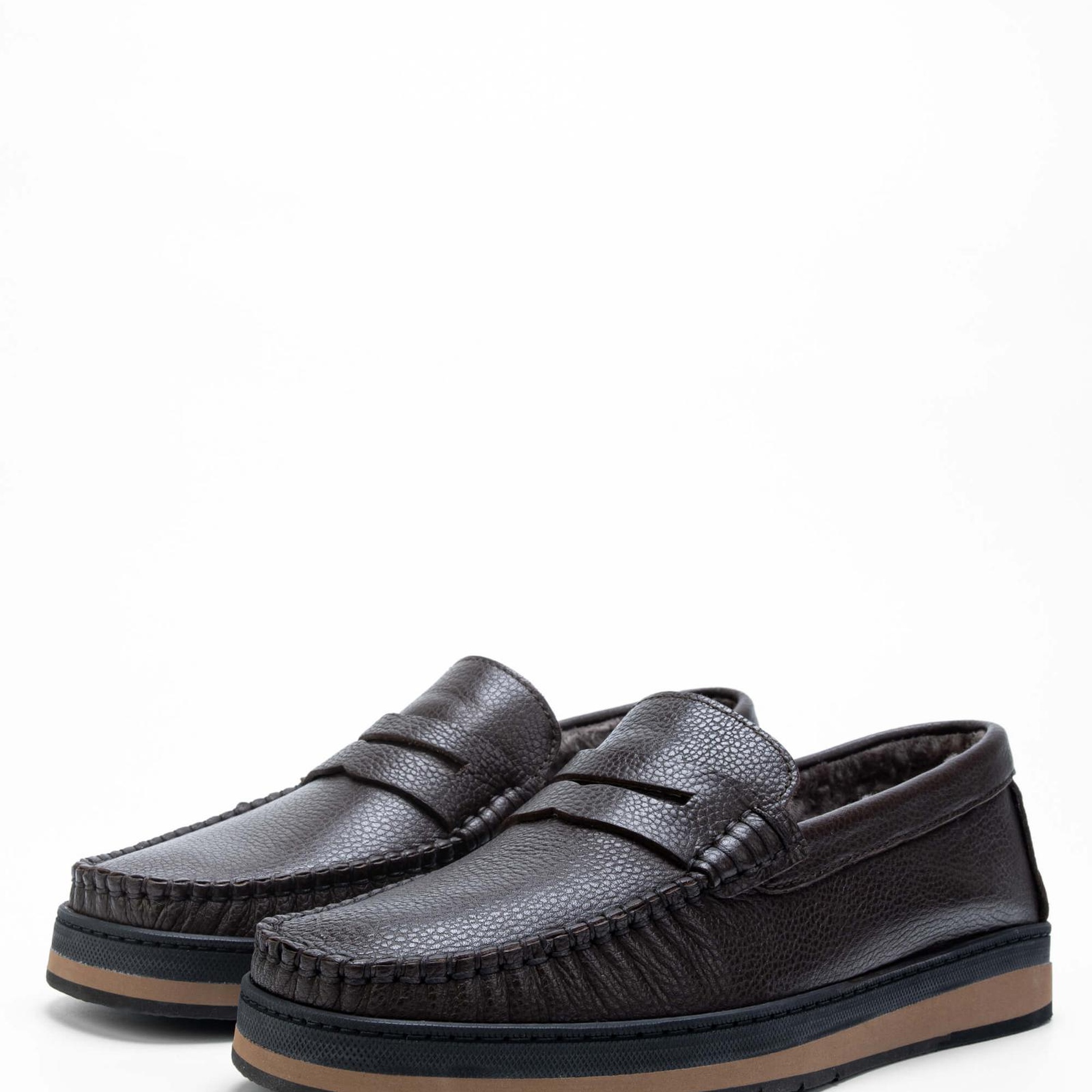 Tamer Tanca Erkek Hakiki Deri Kahverengi Loafer Ayakkabı